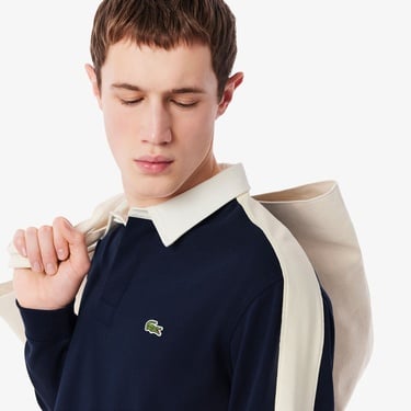  Lacoste Erkek Classic Fit Uzun Kollu Polo Yaka Renk Bloklu Lacivert Rugby Polo