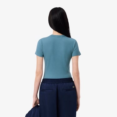  Lacoste Kadın Slim Fit Bisiklet Yaka Mavi T-Shirt