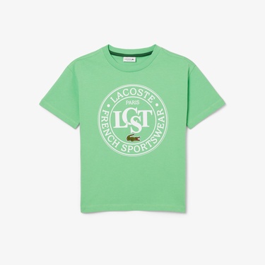  Lacoste Çocuk Bisiklet Yaka Baskılı Yeşil T-shirt