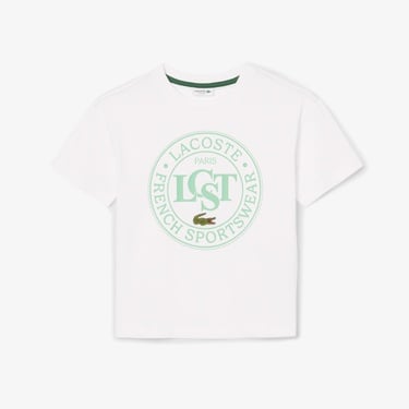  Lacoste Çocuk Bisiklet Yaka Baskılı Beyaz T-Shirt