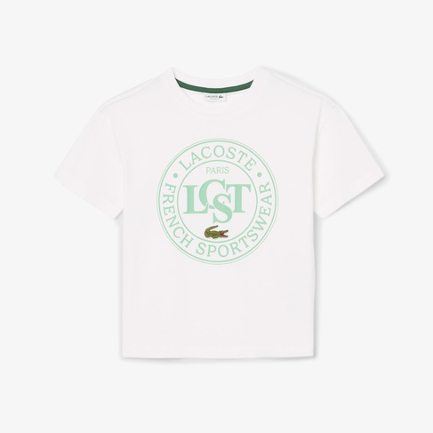  Lacoste Çocuk Bisiklet Yaka Baskılı Beyaz T-Shirt