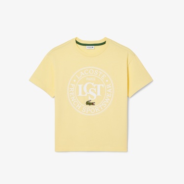 Lacoste Çocuk Bisiklet Yaka Baskılı Sarı T-Shirt