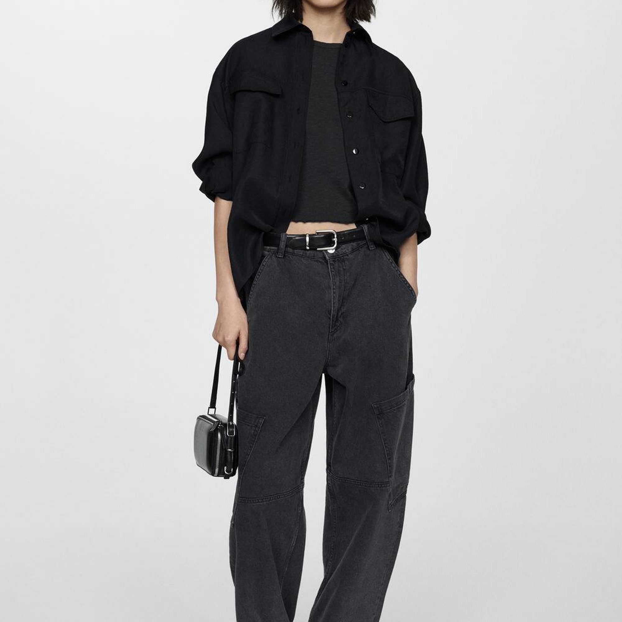 Mango Kadın Kısa Kollu Pamuklu Tişört Siyah