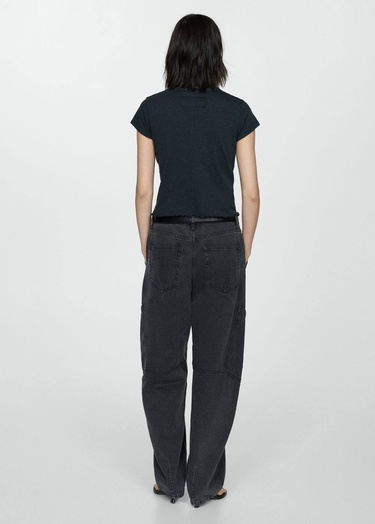  Mango Kadın Kısa Kollu Pamuklu Tişört Siyah