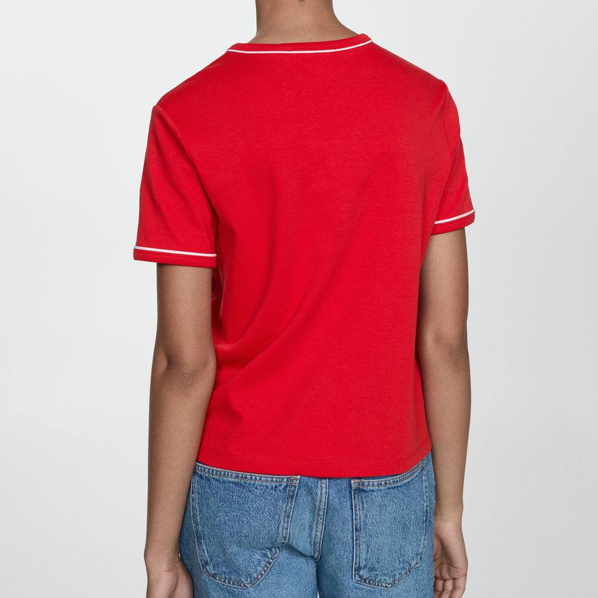 Mango Kadın Kontrast Süslemeli Pamuklu Tişört Kirmizi