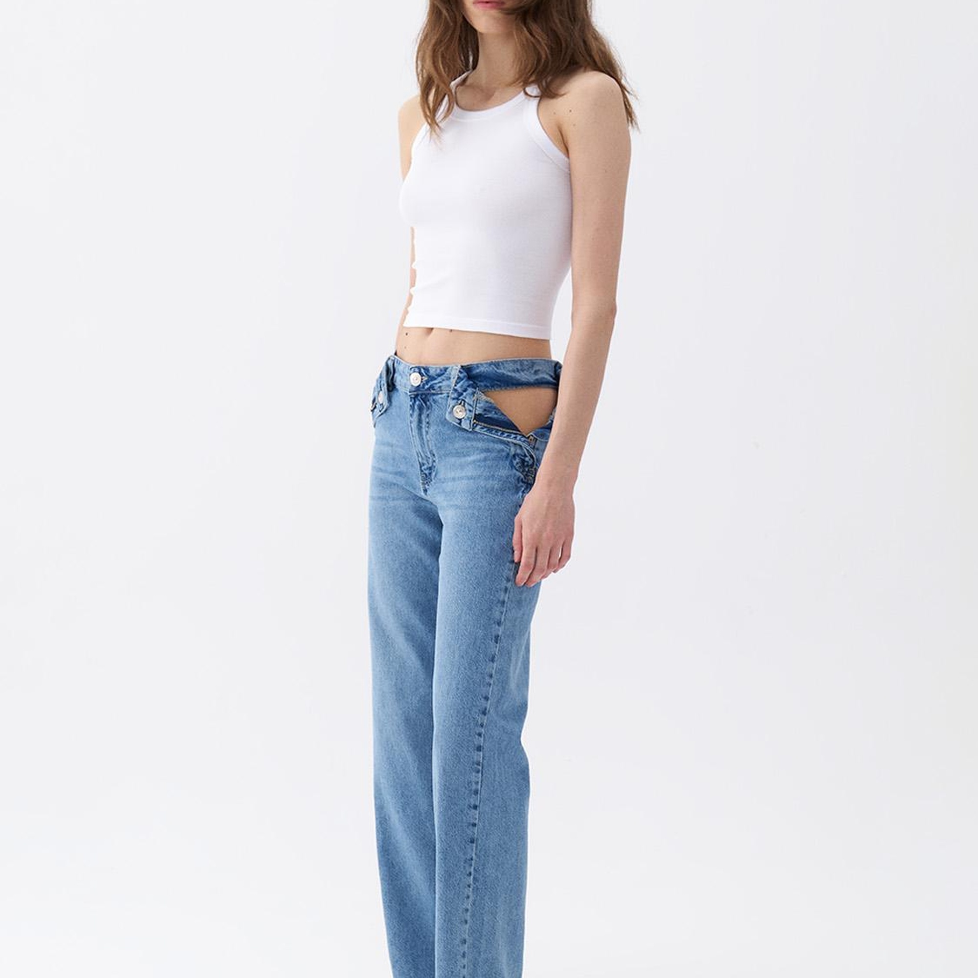 Fermuar Kapamalı Pencereli Jean Pantolon