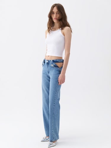  Fermuar Kapamalı Pencereli Jean Pantolon