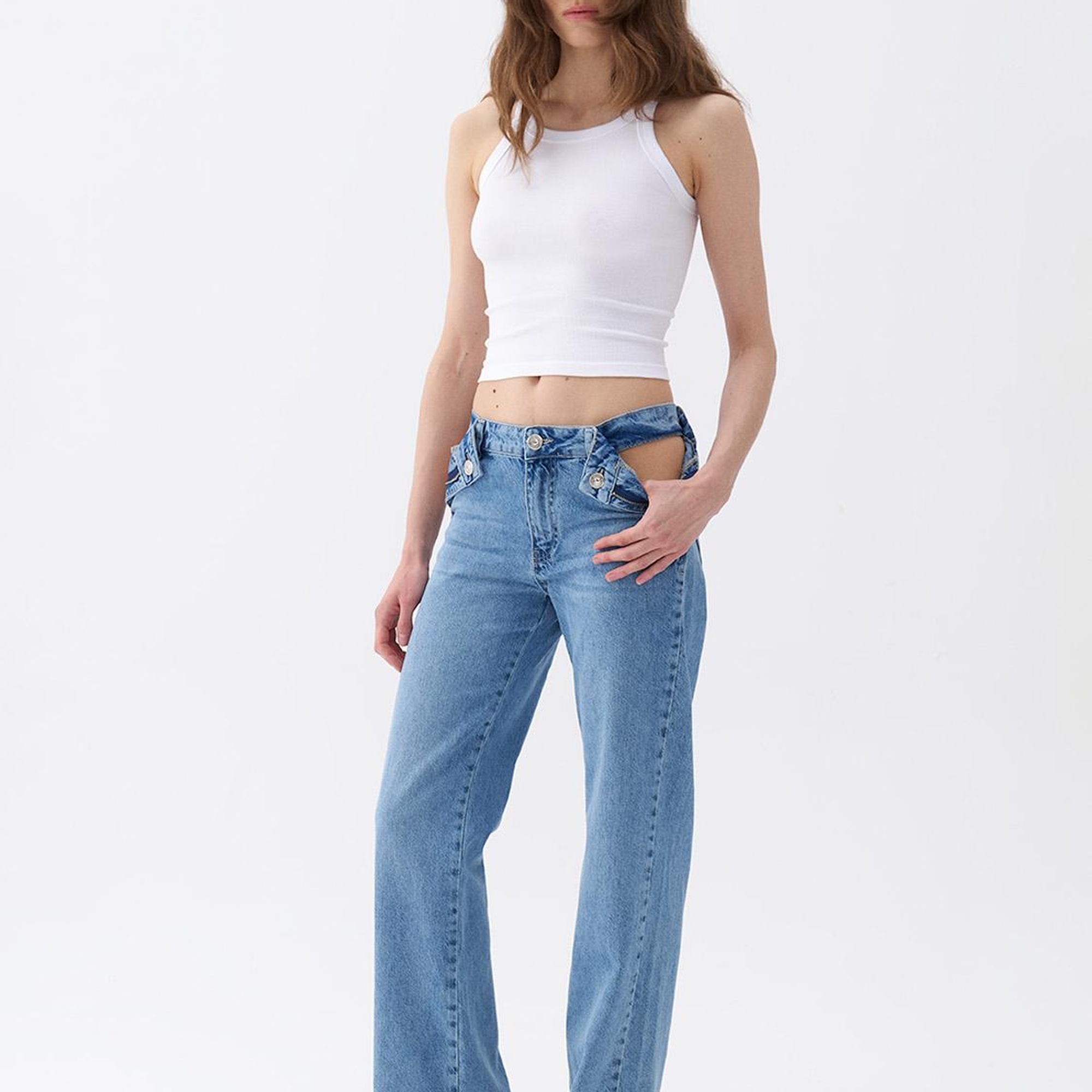 Fermuar Kapamalı Pencereli Jean Pantolon