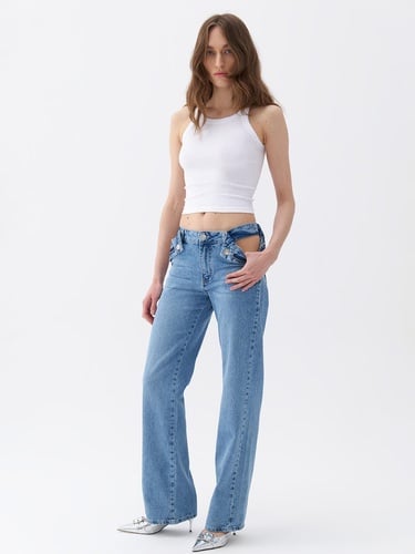  Fermuar Kapamalı Pencereli Jean Pantolon