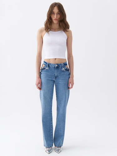  Fermuar Kapamalı Pencereli Jean Pantolon