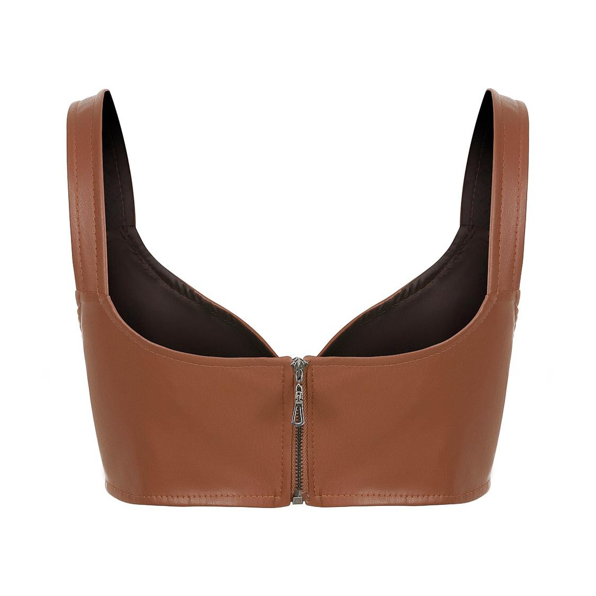 Kalp Yaka Suni Deri Crop Top