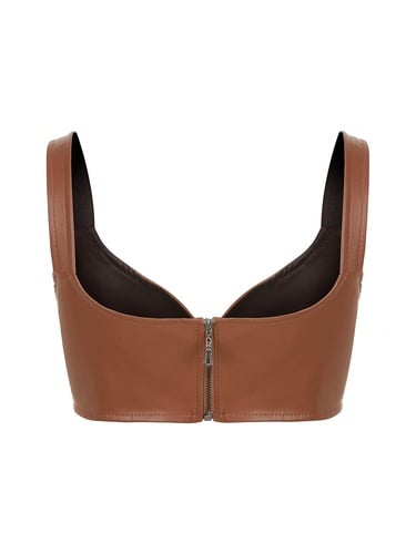  Kalp Yaka Suni Deri Crop Top