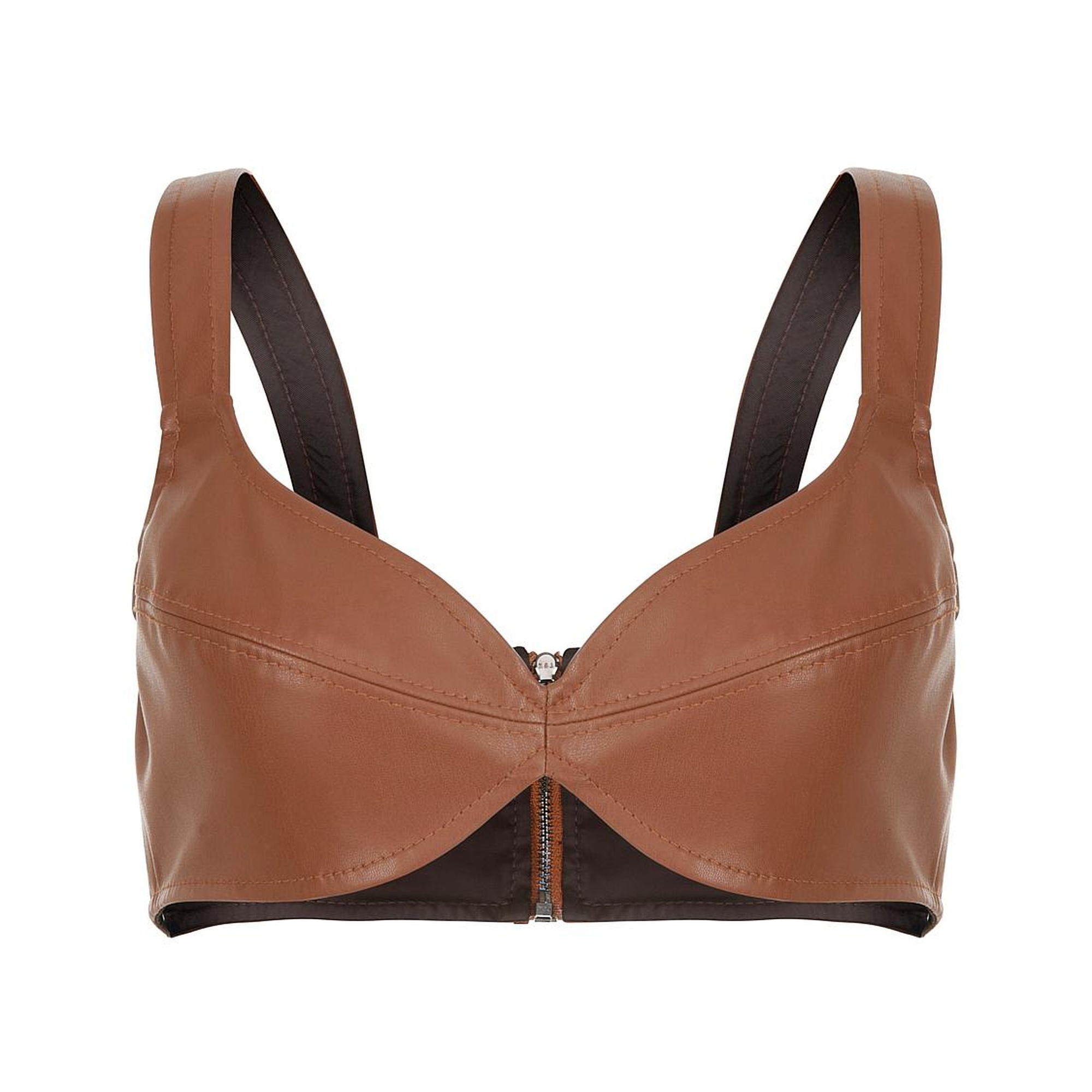 Kalp Yaka Suni Deri Crop Top