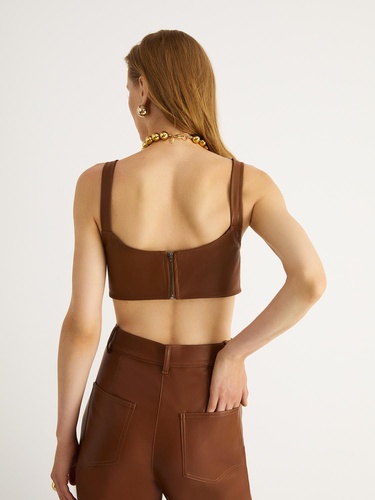  Kalp Yaka Suni Deri Crop Top