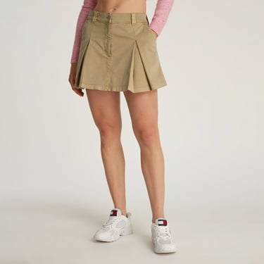  Tommy Jeans Mini Front Pleats Kadın Bej Etek