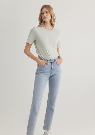  Mavi Yeşil Basic Tişört Semi Slim Fit / Yarı Dar Kesim 1612916-70084