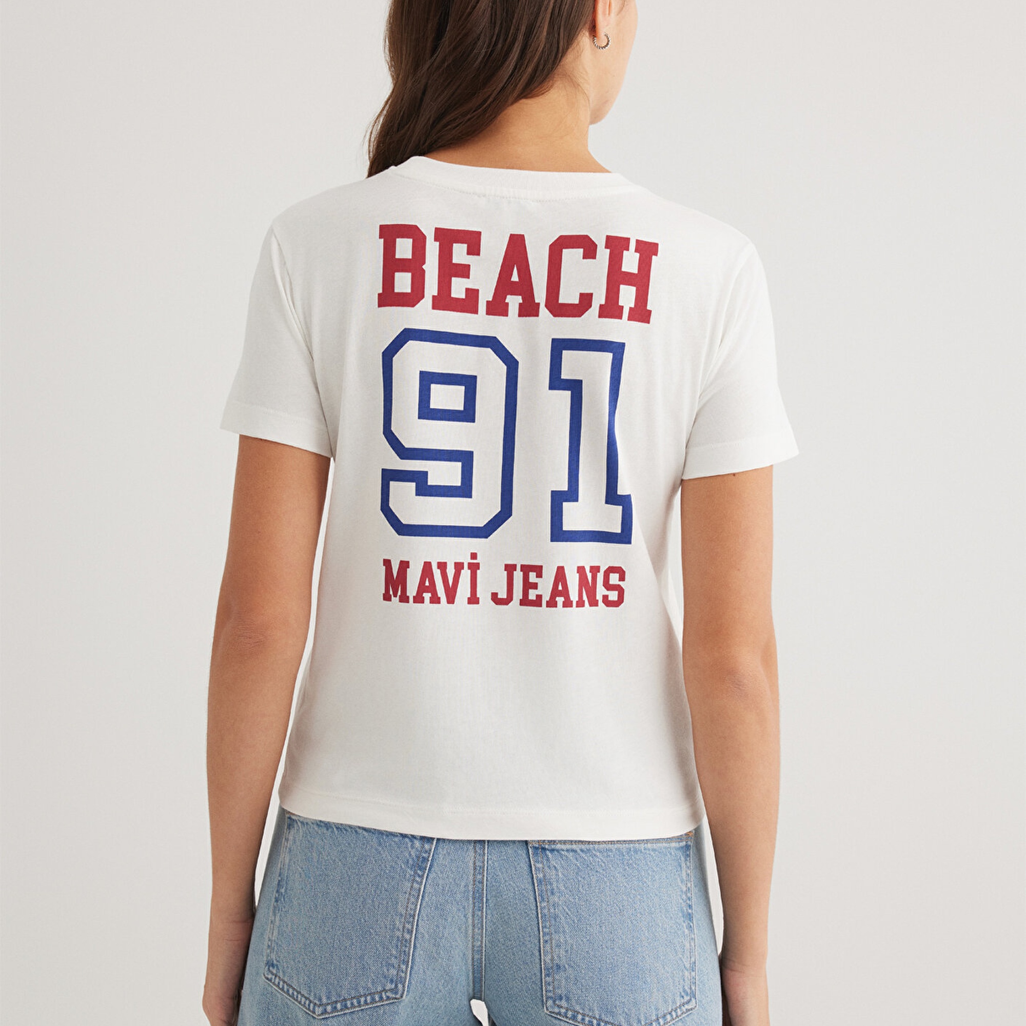 Mavi Malibu Baskılı Ekru Tişört Slim Fit / Dar Kesim 1613083-70057