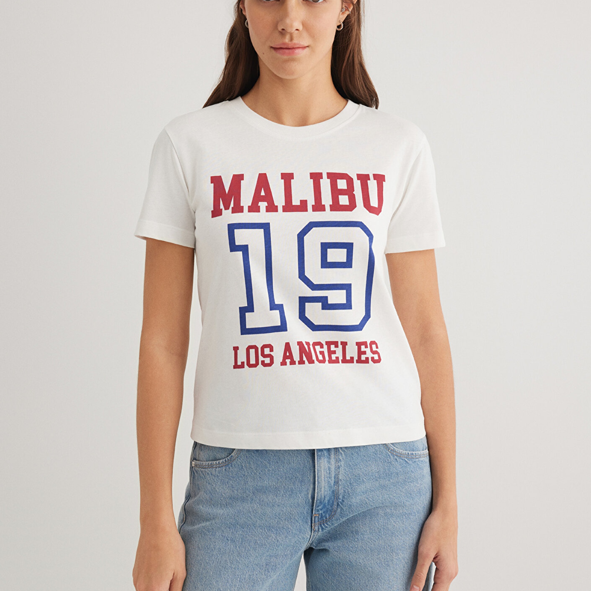 Mavi Malibu Baskılı Ekru Tişört Slim Fit / Dar Kesim 1613083-70057