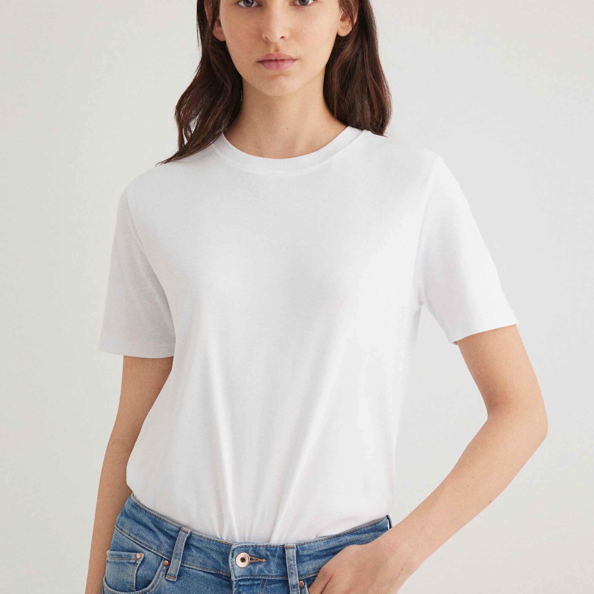 Mavi Beyaz Basic Tişört Semi Slim Fit / Yarı Dar Kesim 1612916-620