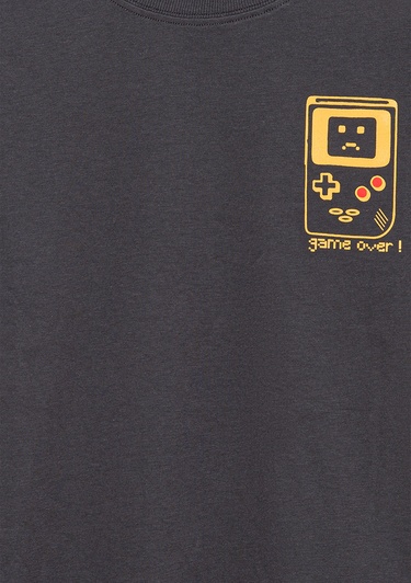  Mavi Baskılı Antrasit Tişört Oversize / Geniş Kesim 6610257-70087