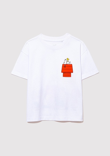  Mavi Peanuts Baskılı Beyaz Tişört Loose Fit / Bol Rahat Kesim 7610295-620
