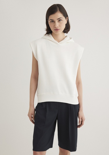  Mavi Kapüşonlu Kolsuz Ekru Sweatshirt 1S10311-70057