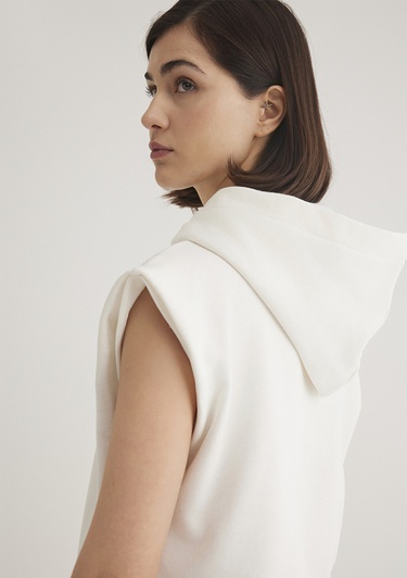  Mavi Kapüşonlu Kolsuz Ekru Sweatshirt 1S10311-70057