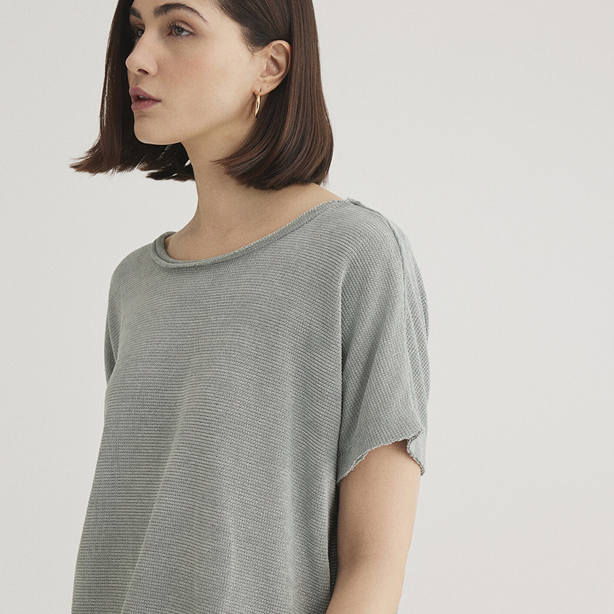 Mavi Dokulu Gri Basic Tişört Loose Fit / Bol Rahat Kesim 167311-81325