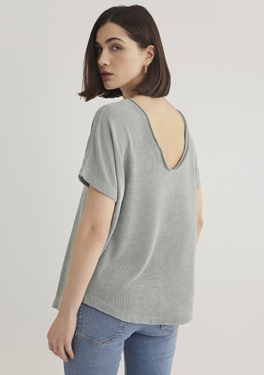  Mavi Dokulu Gri Basic Tişört Loose Fit / Bol Rahat Kesim 167311-81325