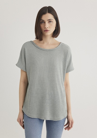  Mavi Dokulu Gri Basic Tişört Loose Fit / Bol Rahat Kesim 167311-81325