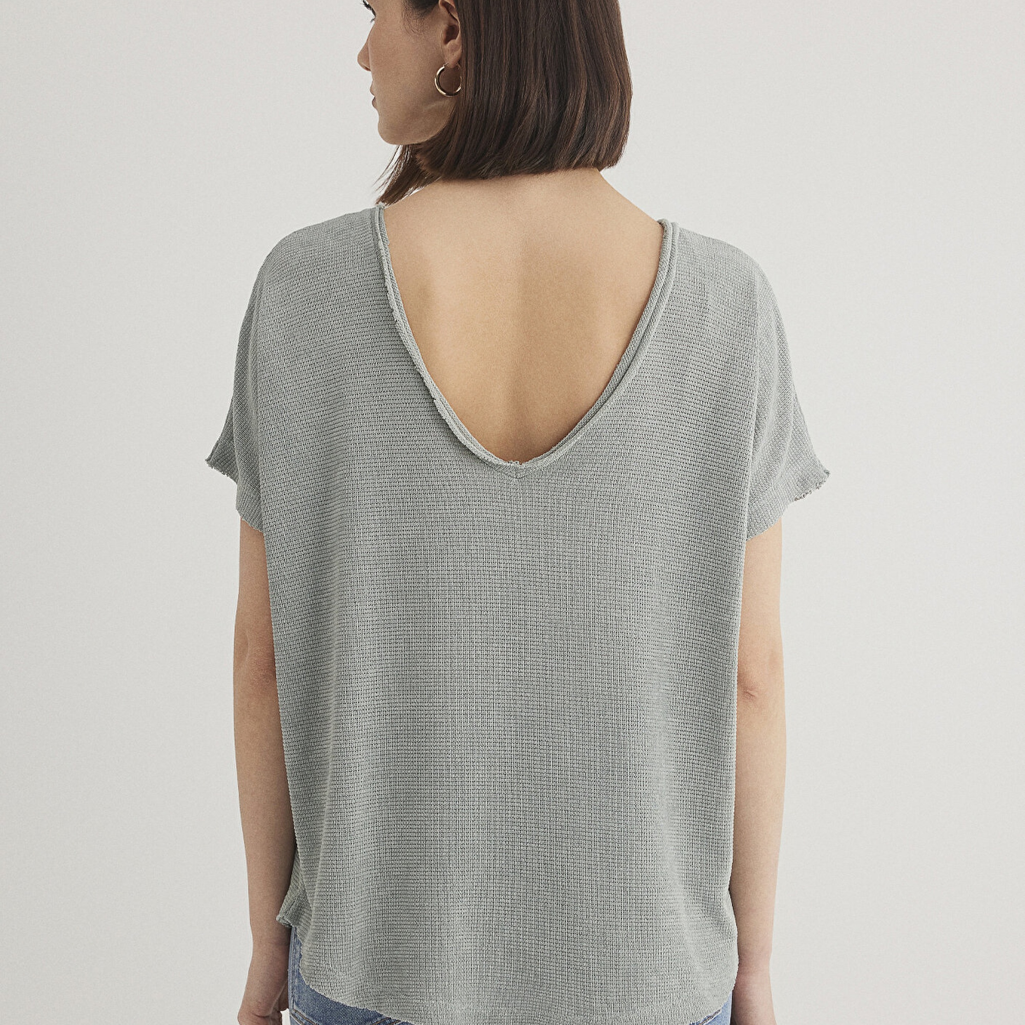 Mavi Dokulu Gri Basic Tişört Loose Fit / Bol Rahat Kesim 167311-81325