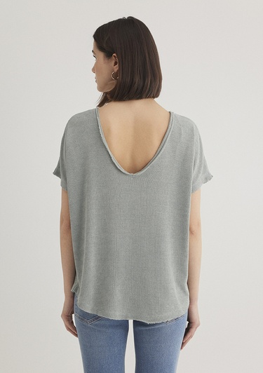  Mavi Dokulu Gri Basic Tişört Loose Fit / Bol Rahat Kesim 167311-81325