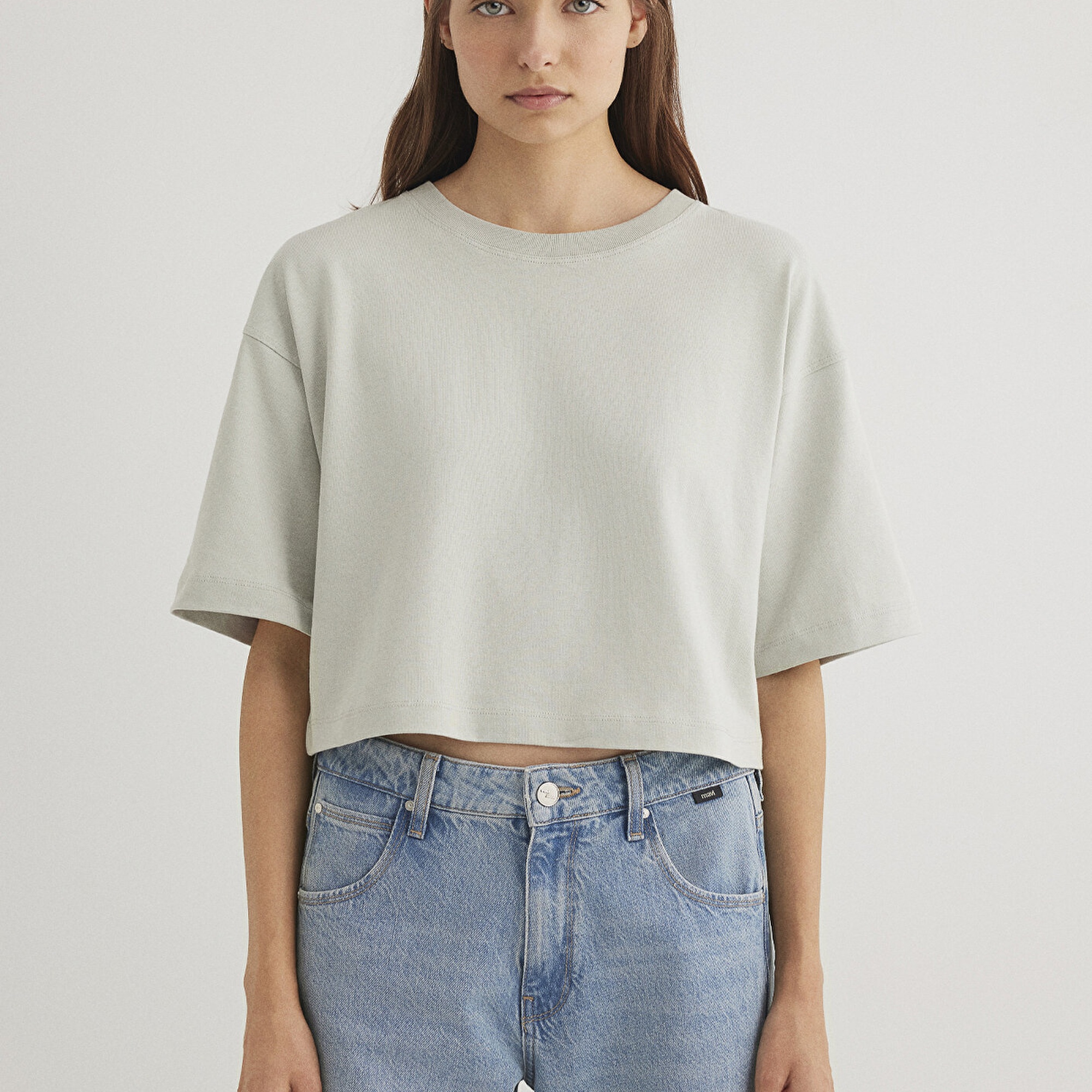 Mavi Gri Crop Basic Tişört Crop / Kısa Kesim 1612377-70082