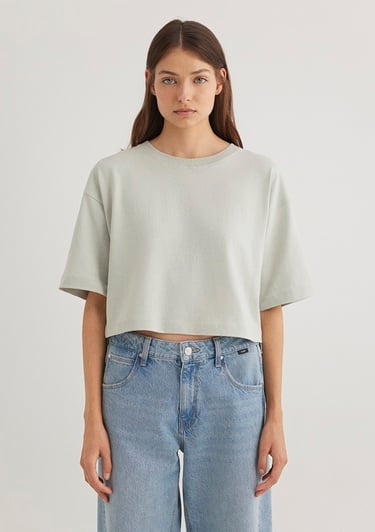  Mavi Gri Crop Basic Tişört Crop / Kısa Kesim 1612377-70082