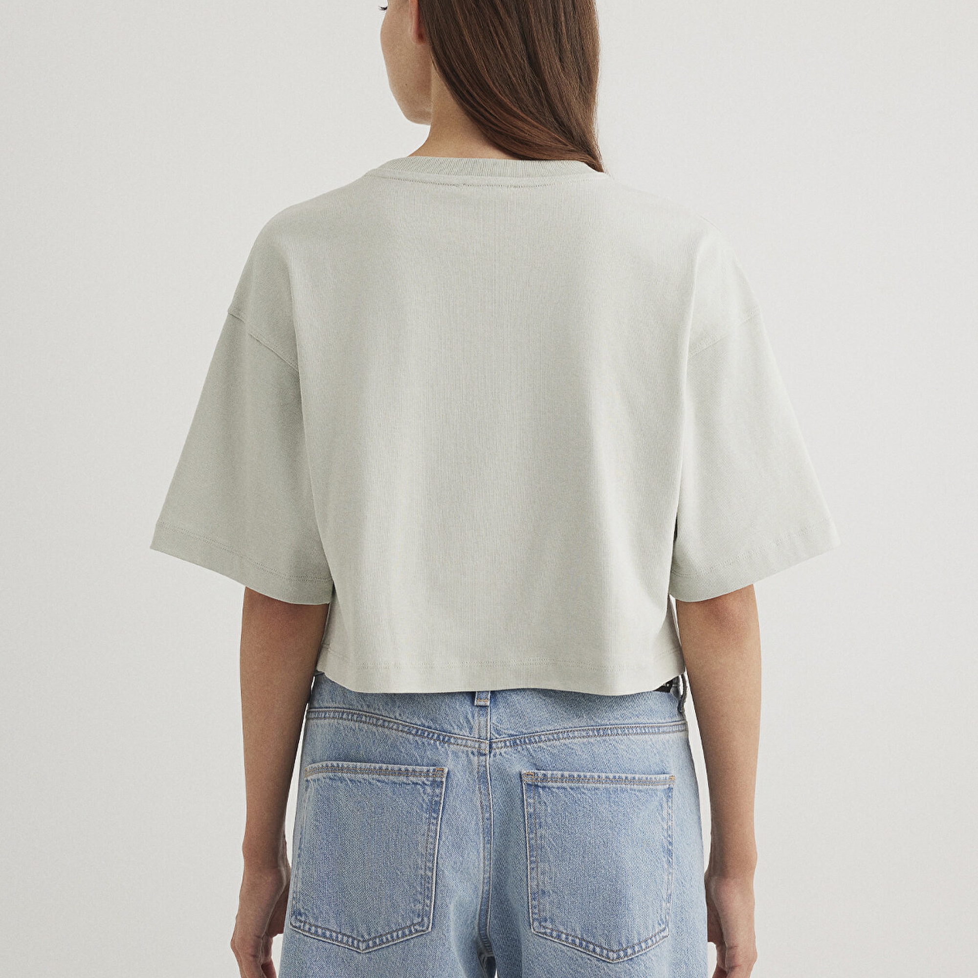 Mavi Gri Crop Basic Tişört Crop / Kısa Kesim 1612377-70082