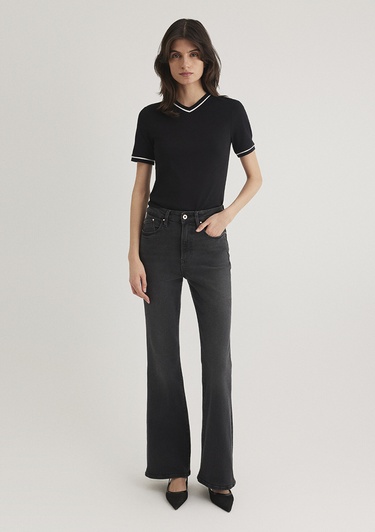  Mavi V Yaka Şerit Detaylı Beyaz Tişört Slim Fit / Dar Kesim 1612906-900