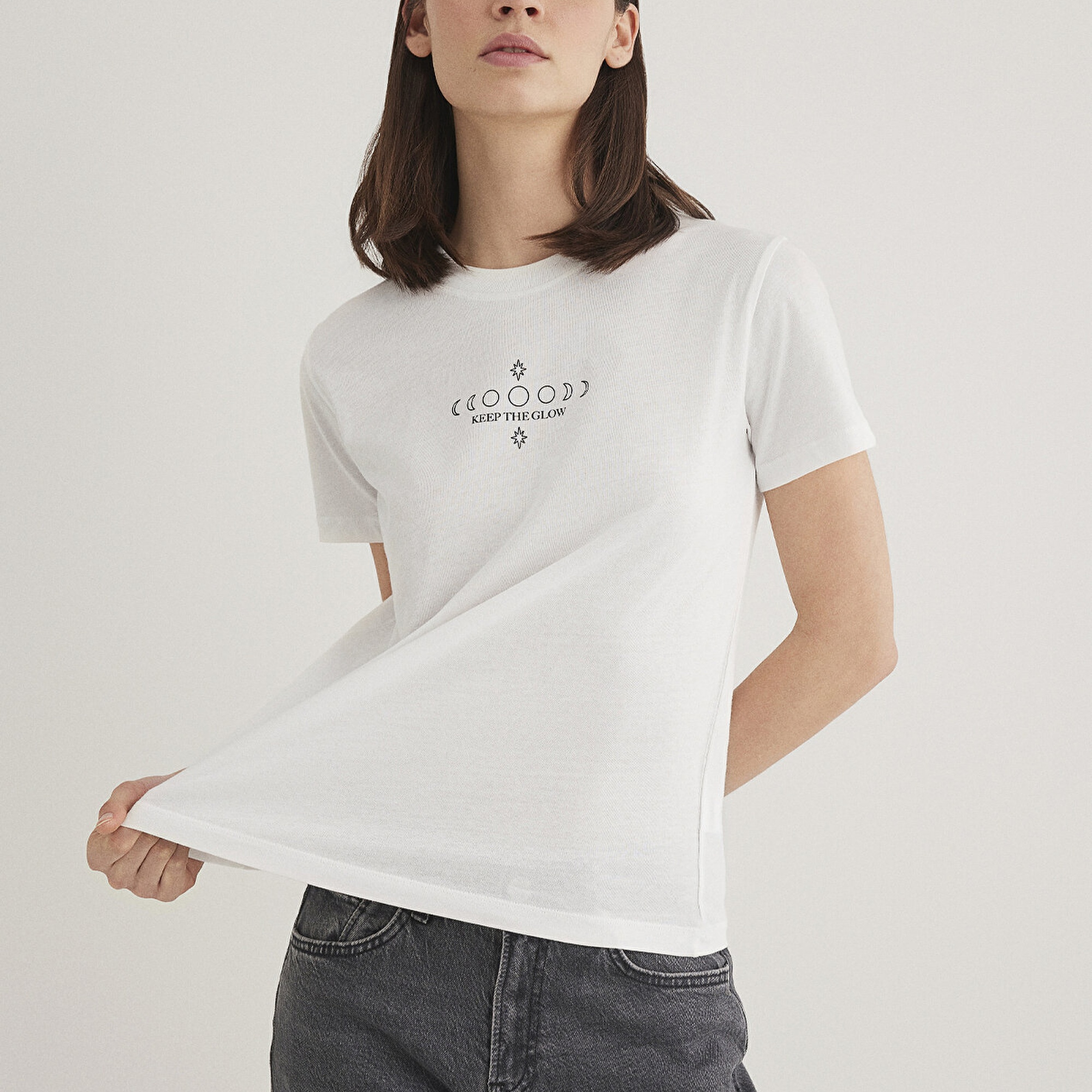 Mavi Astroloji Baskılı Ekru Tişört Slim Fit / Dar Kesim 1612947-70057