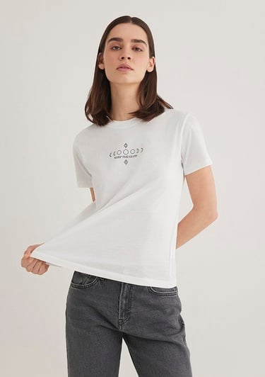  Mavi Astroloji Baskılı Ekru Tişört Slim Fit / Dar Kesim 1612947-70057