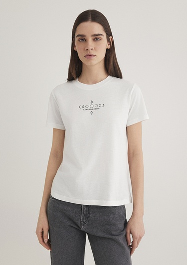  Mavi Astroloji Baskılı Ekru Tişört Slim Fit / Dar Kesim 1612947-70057