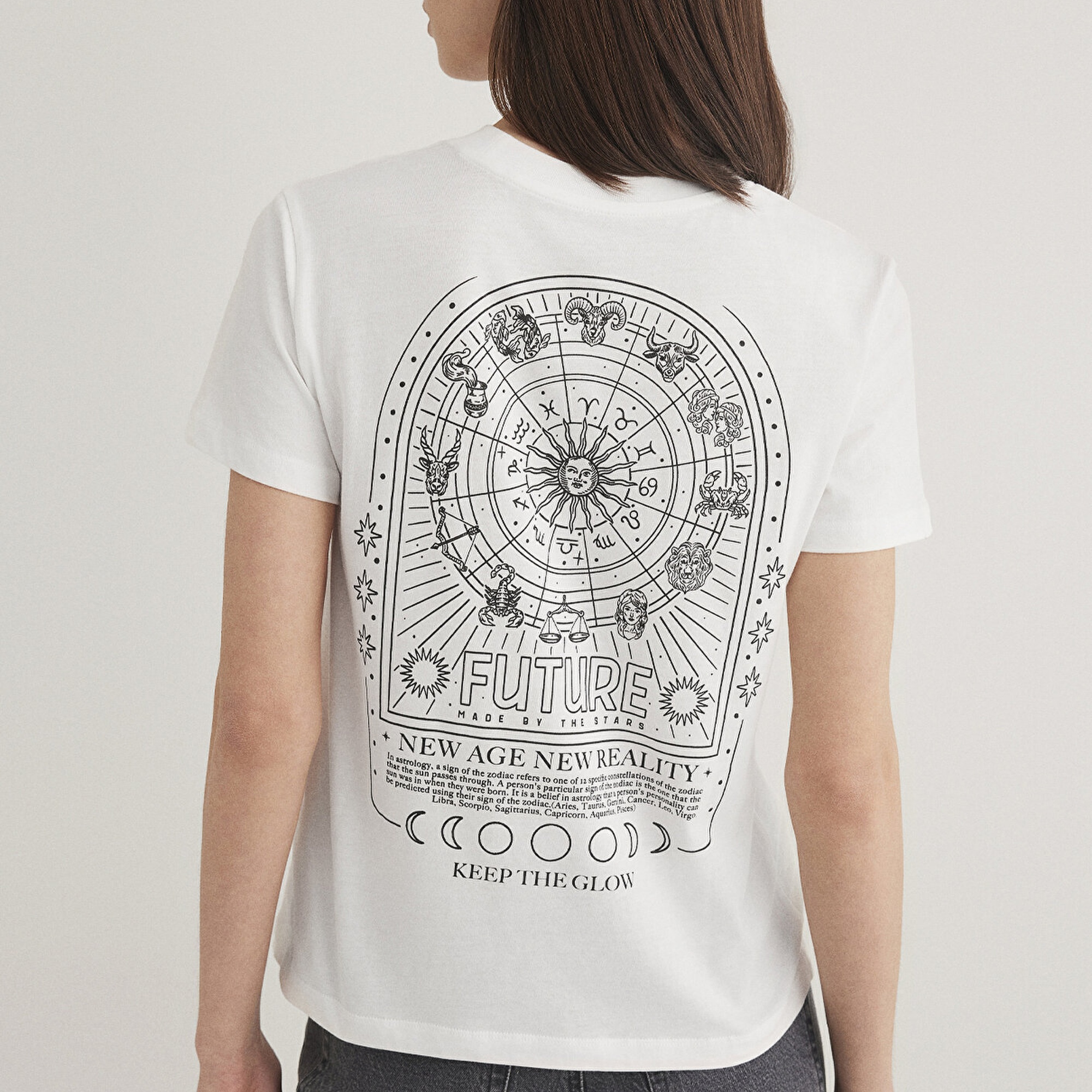 Mavi Astroloji Baskılı Ekru Tişört Slim Fit / Dar Kesim 1612947-70057