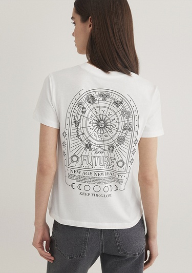  Mavi Astroloji Baskılı Ekru Tişört Slim Fit / Dar Kesim 1612947-70057