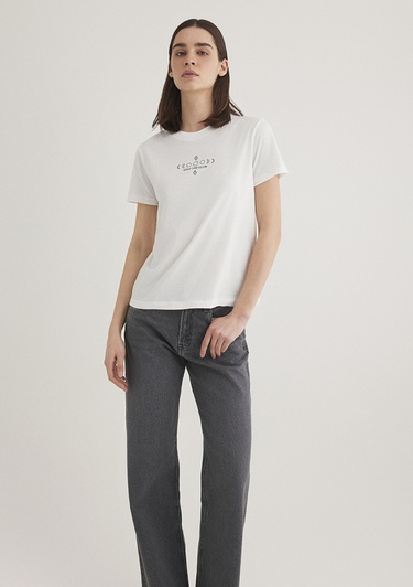  Mavi Astroloji Baskılı Ekru Tişört Slim Fit / Dar Kesim 1612947-70057