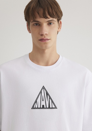  Mavi Mavi Baskılı Beyaz Tişört Loose Fit / Bol Rahat Kesim 0612524-620