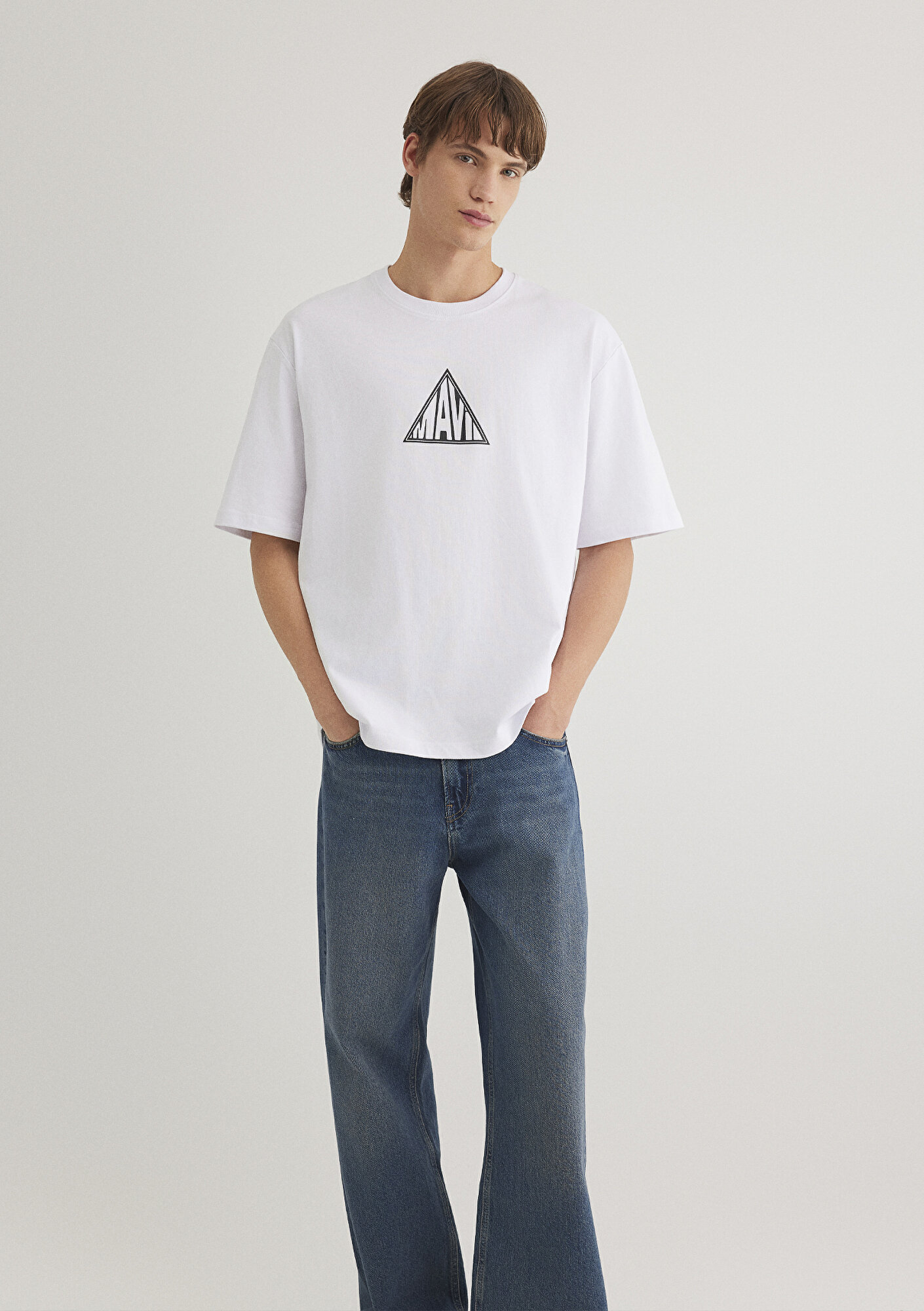  Mavi Mavi Baskılı Beyaz Tişört Loose Fit / Bol Rahat Kesim 0612524-620