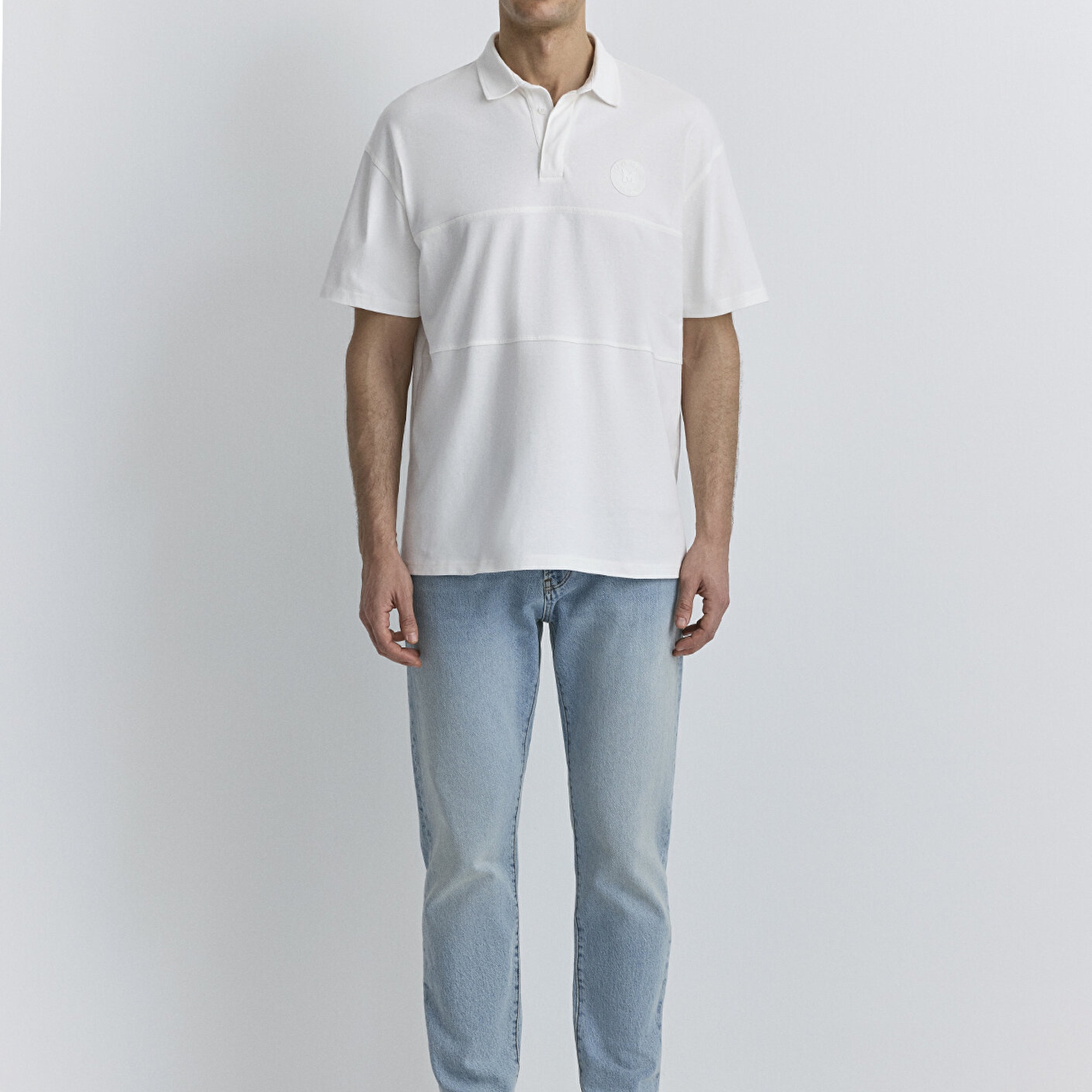 Mavi Beyaz Polo Tişört Loose Fit / Bol Rahat Kesim 0612481-70057