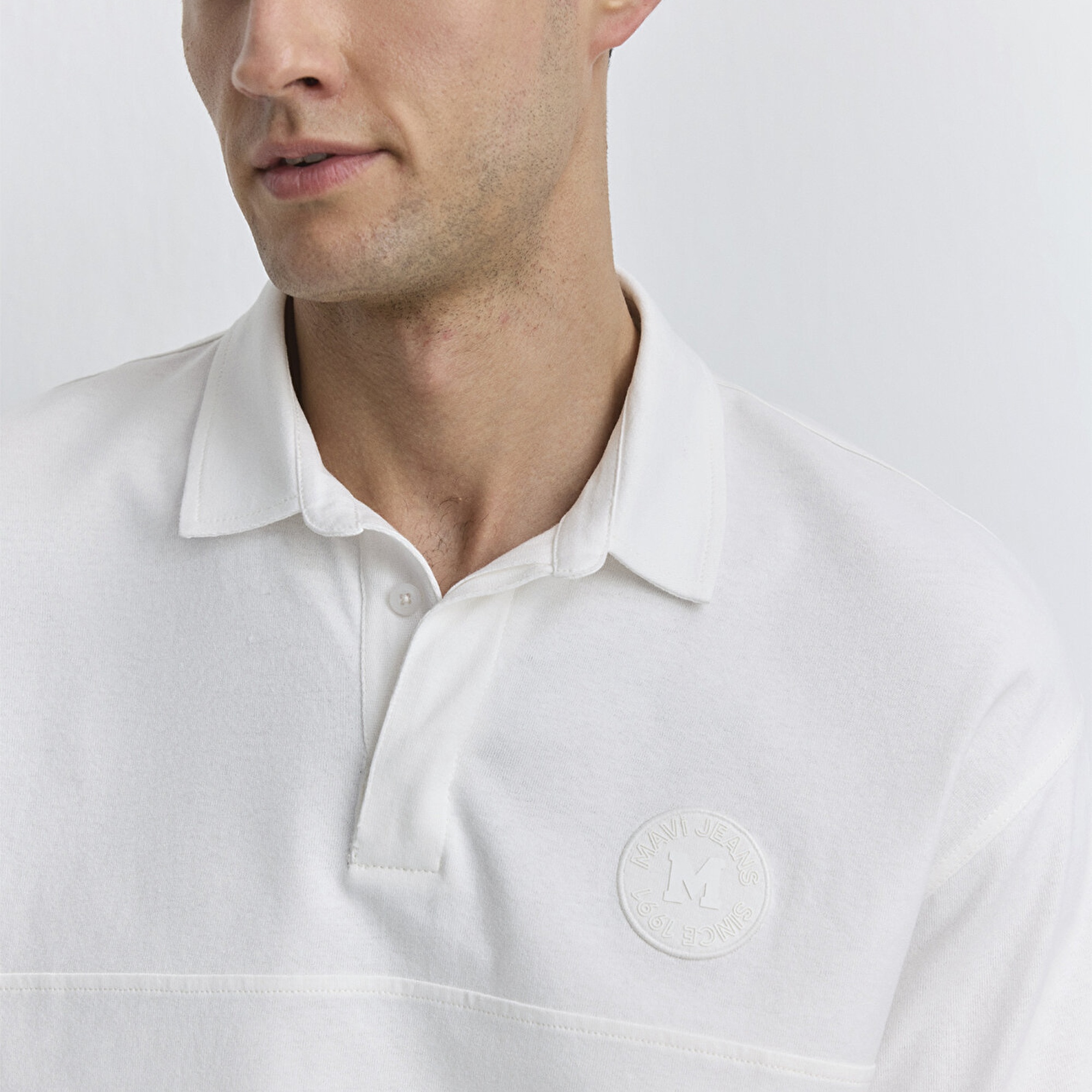 Mavi Beyaz Polo Tişört Loose Fit / Bol Rahat Kesim 0612481-70057