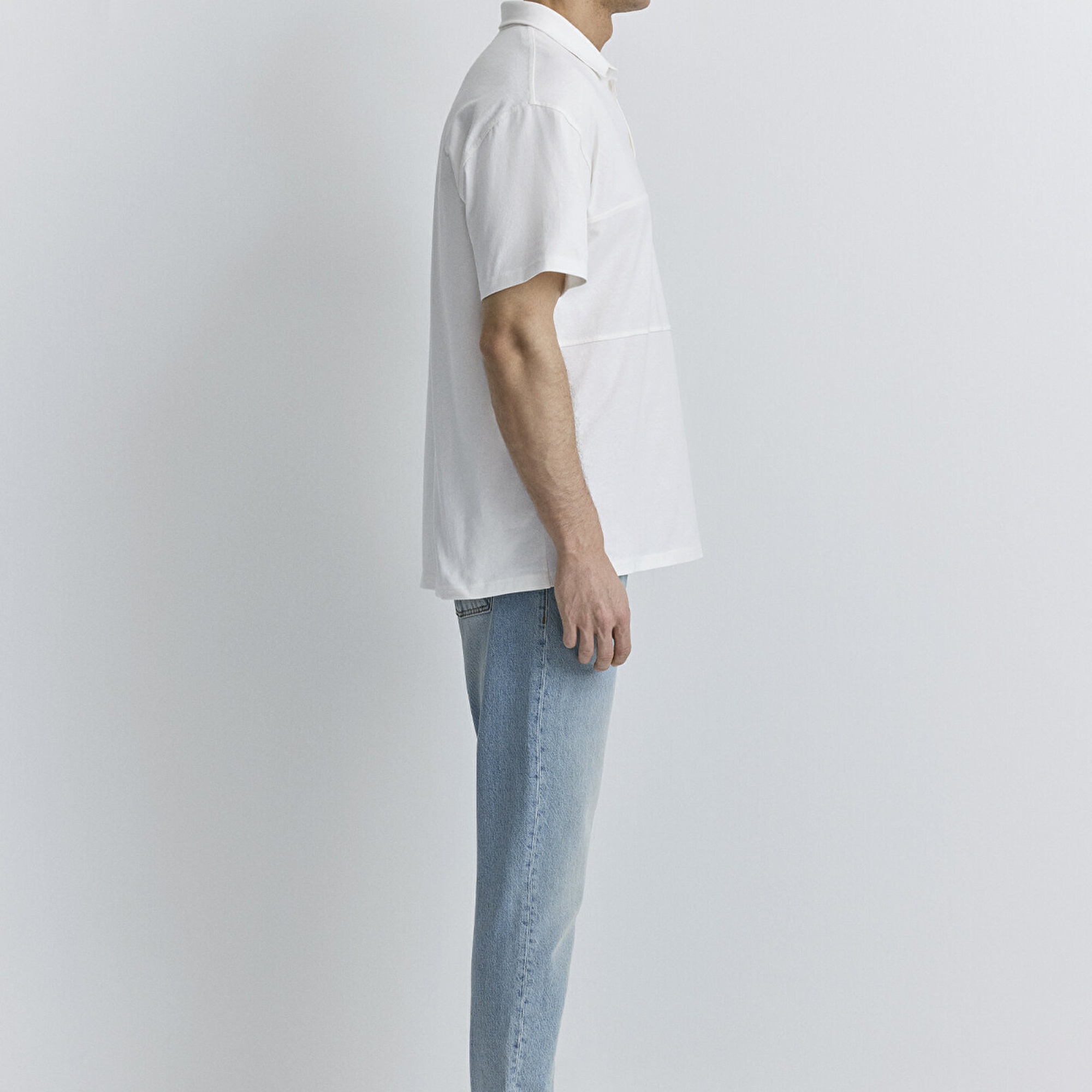 Mavi Beyaz Polo Tişört Loose Fit / Bol Rahat Kesim 0612481-70057