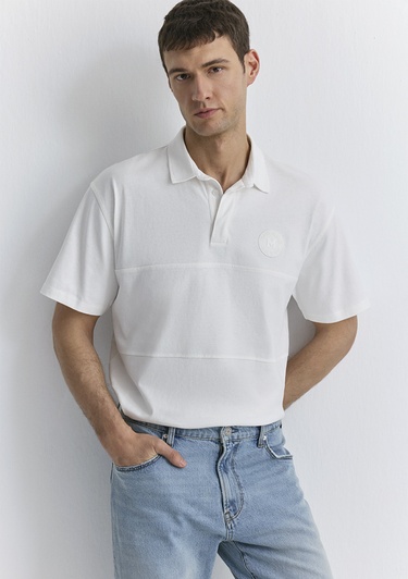  Mavi Beyaz Polo Tişört Loose Fit / Bol Rahat Kesim 0612481-70057