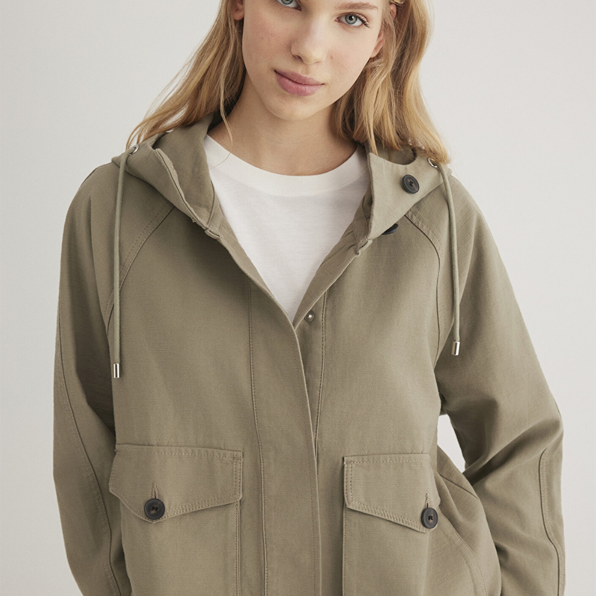 Mavi Kapüşonlu Haki Ceket Oversize / Geniş Kesim 1110625-71818