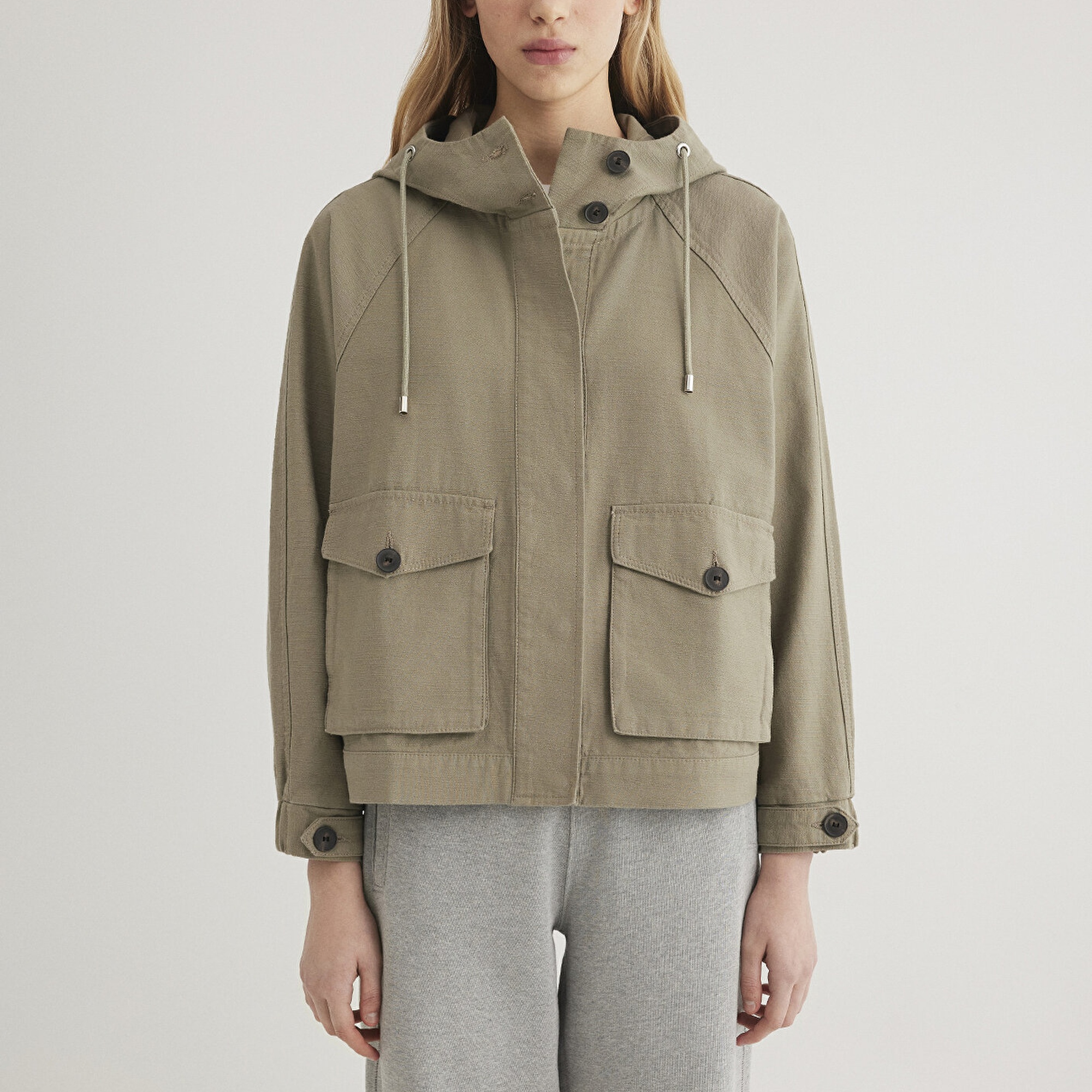 Mavi Kapüşonlu Haki Ceket Oversize / Geniş Kesim 1110625-71818